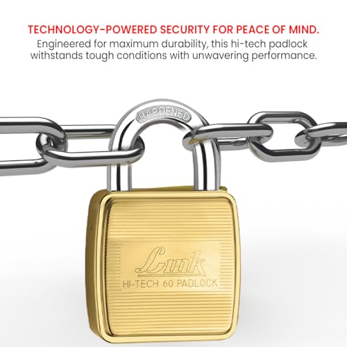 Image of Link Hi-Tech Square 60mm Brass Lock | Brass Body | Hardened Shackle | Double Locking Padlock (Gold)