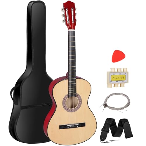 38 Inch Beginner Acoustic Guitar, 6-String Guitar Starter Kit for Starters with Gig Bag, Strings,...