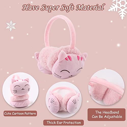 Pesaat Fluffy Ear Muff For Women Plush Foldable Earmuffs Kids Winter Earmuffs Girls Boys Cold Weather Ear Warmer (Pink Cat-2) #TOP3