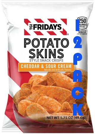 TGI-Fridays: Cheddar and Sour Cream Potato Skins, 1.75 oz. Bags [Pack of 12] – Bold, Crunchy Snack Chips – Bundled by SUPERDEALS with Mystery Gift