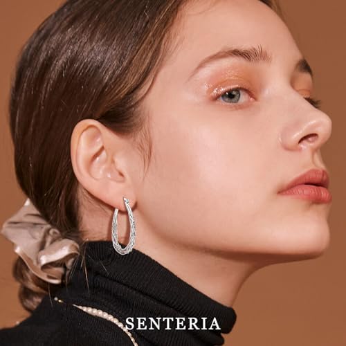 Senteria Sterling Silver Hoop Earrings - Medium, Lightweight, Thick Twist Oval Hoops2