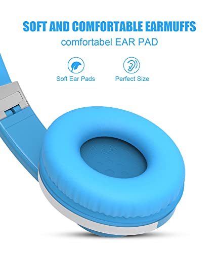 Rockpapa I20 Foldable Kids Headphones With Microphone For School, Wired On-Ear Boys Girls Childrens Students Headphones Plug In For Tavel Laptop Computer Pc Tablet Cd Dvd Tv Sky Blue #TOP2