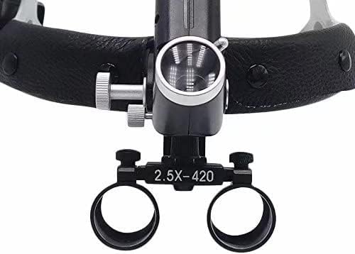 BONEW Headband 2.5X-420mm Magnification Binocular Loupes with 5W Adjustable Headband Lamp Jeweler or Hobby Adjustable Pupil Distance Brightness Head Circumference (Silver)