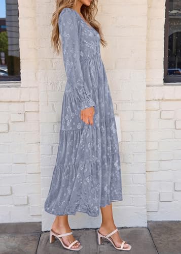 Image of KIRUNDO Spring Wedding Guest Dresses for Women 2026 Maxi Floral Long Sleeve Elegant Ruffle Tiered Flowy Party Long Dress