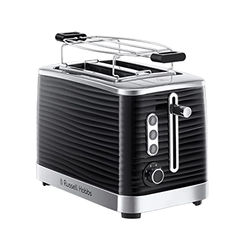 Russell Hobbs Toaster [für 2 Scheiben] Inspire Schwarz mit hochwertiger Hochglanz-Struktur (extra breite Toastschlitze, inkl. Brötchenaufsatz, 6 Bräunungsstufen + Auftau- & Aufwärmfunktion) 24371-56