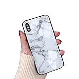 BONTOUJOUR iPhone X Case Luxury Marble Patterned Tempered Glass Back Cover Soft TPU Bumper Frame Shock Absorption 360 Degree Full Body Strong Protection Extreme Slim White