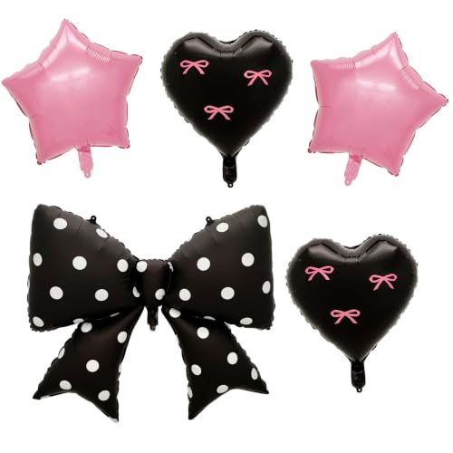Image of FBQ Bow Balloons Heart Pentagram Foil Balloons Retro Bow Theme | Birthday Decor, Engagement Party, For Girls Boys, Party Supplies