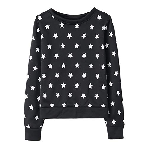 Casual Printed Sweatshirt for Women, Star Long Sleeve O-Neck Loose Pullover Tops uBabamama(Black,S)