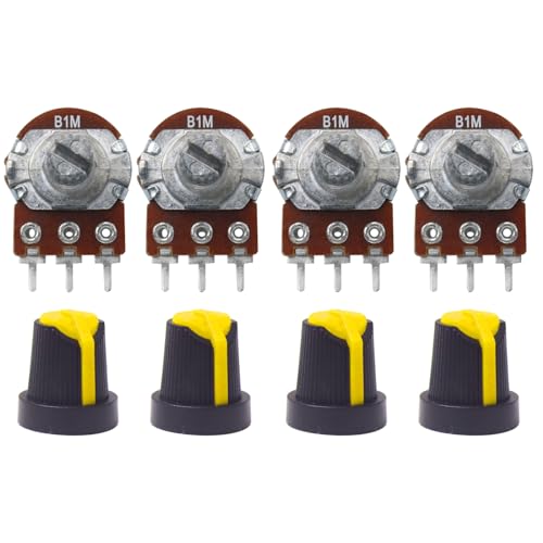 Image of Electronic Spices 1M 3 Pin Round Shaft Rotary Potentiometer Volume Pot 1M with Knob for Multiple Applications (Pack of 4)