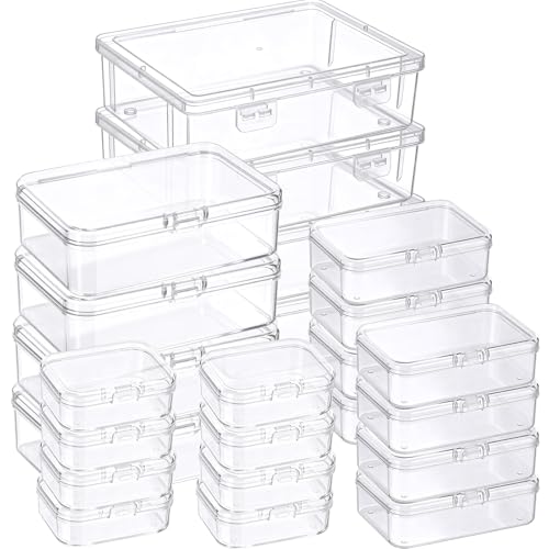 Image of SATINIOR 24 Packs Small Clear Plastic Beads Storage Containers Box with Hinged Lid for Storage of Small Items, Crafts, Jewelry, Hardware(Multiple Sizes)