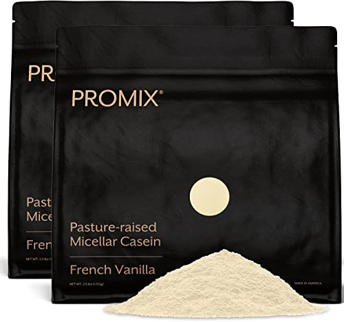 Promix Casein Protein Powder, Vanilla- 5lb Bulk - Grass-Fed & 100% All Natural - Slow & Sustained Recovery Post Workout Fitness - Shakes, Smoothies, Baking & Cooking Recipes - Gluten-Free