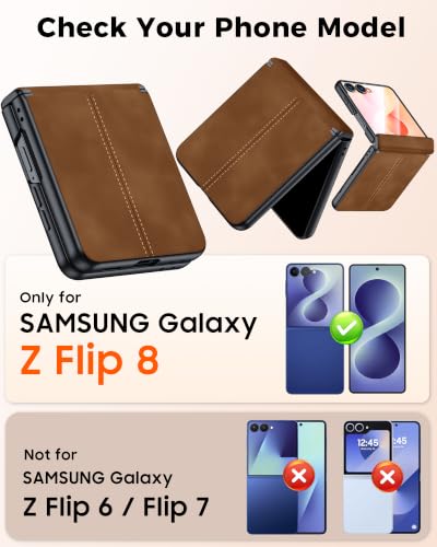 Image of for Galaxy Z Flip 8 Case with Hinge Protection & Screen Protector | Ultra-Thin PU Leather Matte PC Shockproof Cover, Slim Protective Phone Case for Galaxy Z Flip 8-Brown