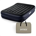 INTEX 64123ED Dura-Beam Plus Pillow Rest Air Mattress: Fiber-Tech – Queen Size – Built-in Electric Pump – 16.5in Bed Height – 600lb Weight Capacity
