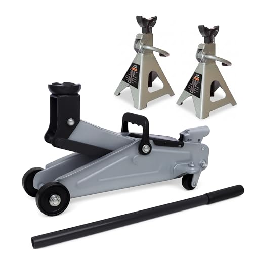 Maryse Cric Idraulico a Carrello 2,5 Ton + 2 Cavalletti di Supporto – Kit Sollevamento Auto Professionale in Acciaio Rinforzato – Valvola di Sicurezza, Altezza 120–330 mm, Certificato CE TÜV GS