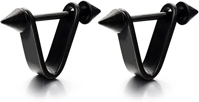 VIEN Fashion Gothic Piercing Tiny Arrow Stud Small Letter V Loop Earring Stainless Steel Hoop Earring