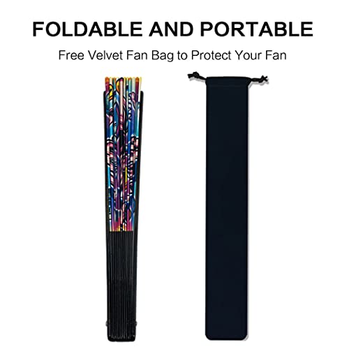 Raveahem Rave Festivals Large Bamboo Silk Folding Clack Hand Fan for Men/Women Handheld Fan for Pride,Club,Freaky,Event,Party,Dance,EDM,Performance,Decoration,Gift (Skull)