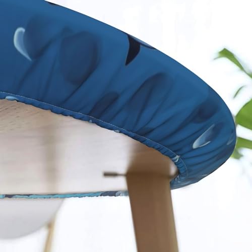 Nappe de table ronde imprimée baleine bleue imperméable élastique - 8