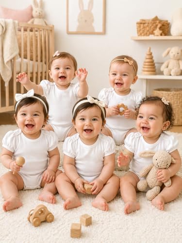 Image of TuddyBuddy 100% Cotton Plain White Short Sleeves Rompers /Bodysuits for Baby Girl (Pack of 5, Solid White Frill Sleeves, 0-3 Months)