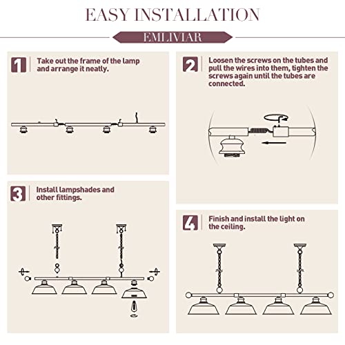 Emliviar 4-Light Pool Table Light For 7' 8' Table, Modern Hanging Billiard Light Fixture With Metal Dome Shade, Red Finish, Ye260-4Lp Red #TOP4