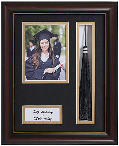 ELSKER&HOME 8.5 x 11 Graduation Frame with Tassel Holder for 4x6 Photo| 8.5x11 Shadow Box Picture Frame, Graduation Mahogany Frame, Degree Double Mat, Black with Gold Rim, Wall & Tabletop Design
