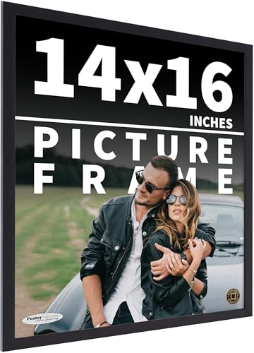 Poster Palooza 14x16 Contemporary Black Wood Picture Frame - UV Acrylic, Foam Board Backing, & Hanging Hardware Included