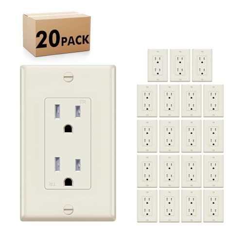 Micmi Decorator Receptacle Outlet, Tamper Resistant, Decorative Electrical Receptacle Outlet, 15Amp 125Volt, Grounding with Wall Plate UL Listed (20Pack, Ivory, 15 Amp Outlet) 15 Amp Outlet