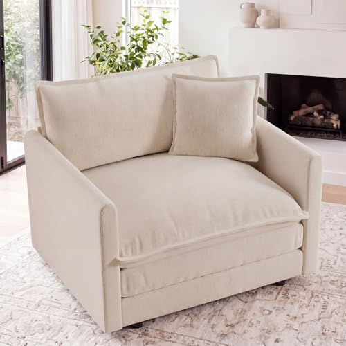 wisenook Oversized Accent Chair, 41" Reading Nook Chair with 1 Pillow, Single Seat Chenille Upholstered Comfy Cloud Sofa Armchair for Bedroom, Living Room, Beige