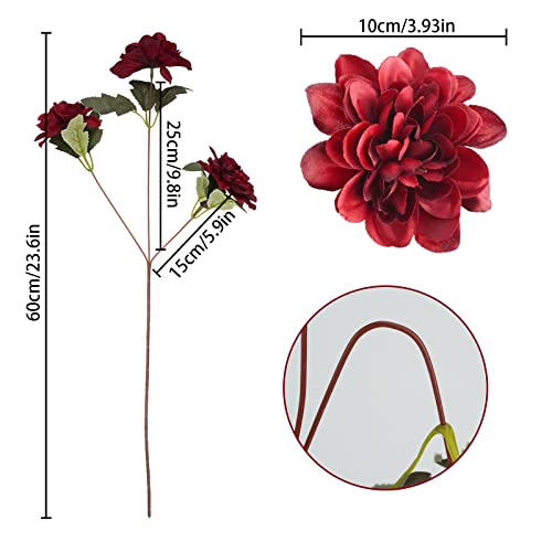 Uieke 6Pcs Artificial Daisy Mums Flowers With Stem, Silk Gerbera Daisies Flowers Arrangement For Home Party Wedding Bridesmaid Bouquets Christmas Table Centerpieces Decor (Burgundy Red) #TOP2