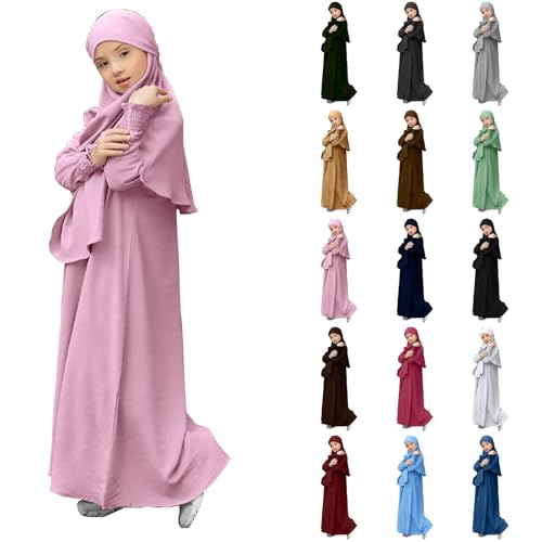 Muslim Dress for Girls Islamic Prayer Abaya Long Sleeve Cardigan Kaftan Robe Dresses with Hijab Ramadan Dubai Outfits3