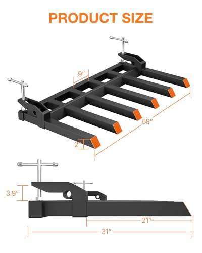 60" Clamp On Debris Forks, Clamp-On Pallet Fork 4000 Lbs Capacity Load Fit for Loader Bucket Skidsteer Tractor