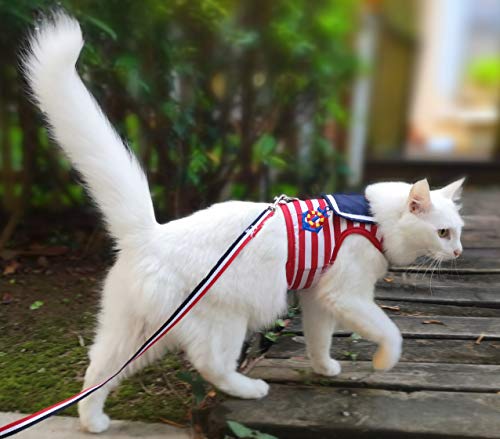 Image of Cat Harness and Leash for Walking Escape Proof, Adjustable Cat Vest Harness, Padded Stylish Cat Walking Jackets, Sailor Suit Red, Medium