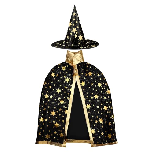 Anguxer Cape du magicien d'Halloween, cape et chapeau de sorcière, costume de sorcière d'Halloween pour enfants, pour garçons filles cosplay party