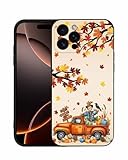 Compatible with iPhone 16 Pro Case 6.3 inch, Thanksgiving Phone Case Ultra Slim Thin Truck Fall Scarecrows Maple Leaf Silicone Cover Anti-Scratch Shockproof Protective Orange Ombre Rubber Cover