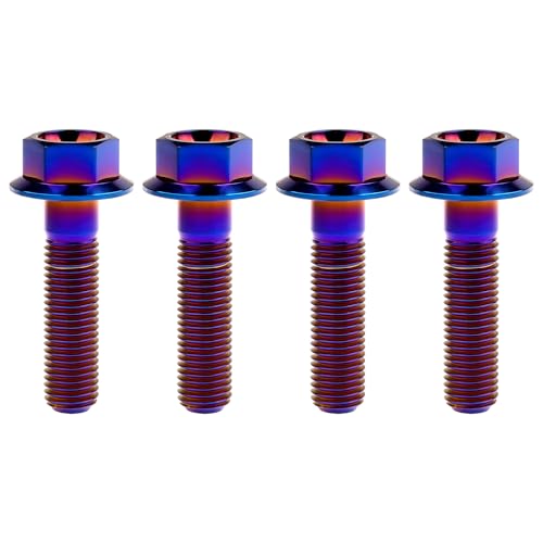 Image of Ti Screws M10 x 20 25 30 35 40 45 50 55 60 65 70 75 80 90 100mm 1.25 Pitch Titanium Flange Hex Bolt Pack of 4 (Burnt Blue, M10x40mm)