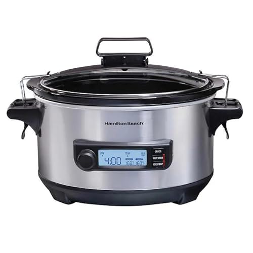 Hamilton-Beach Programmable 6 Quart Slow Cooker - 5 Cooking Options: Slow Cook, Braise, Simmer, Fondue, and Yogurt - Integrated Temperature Probe & Hold Temperature Function