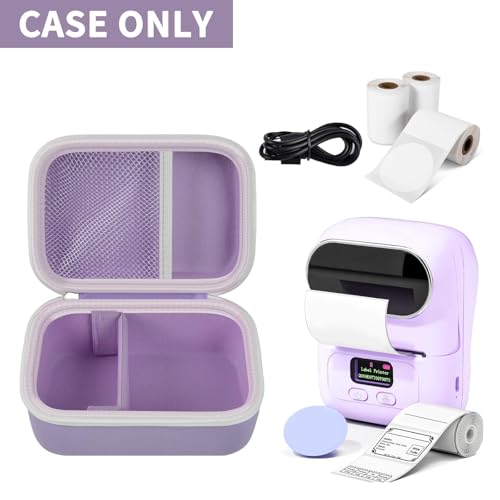 Image of Boobowl Hard Case for Phomemo M110 /M110S Label Maker, Case Only | Organized Label Roll Storage, Mesh Pocket for Charging Cable, Home Office Inventory, Small Business - Purple