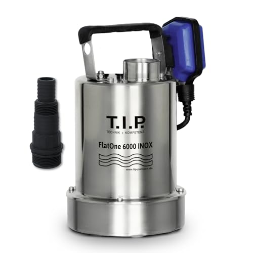 T.I.P. Edelstahl Drainagetauchpumpe - Effiziente Poolentwässerungspumpe, 6.000l/h, 1mm flachabsaugend, Rückschlagventil, 6m Förderhöhe, FlatOne6000 IX, 30440