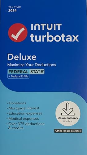Image of TurboTax Deluxe 2024 Tax Software, Federal / State + Federal E-File [Physical Key Card]