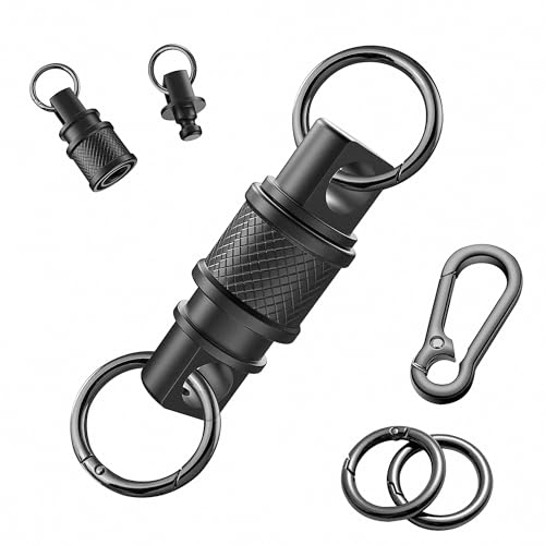 AXKYPRO TAGUKIOO Quick Release Keychain with Detachable Key Rings-Heavy Duty Retractable Key Chain Clip for Men&Women(Black)
