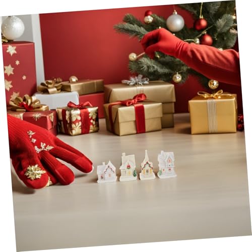 Adornos navideños para mesa HEALSOPTHY con mini aldea de invierno y cabañas con luz 4