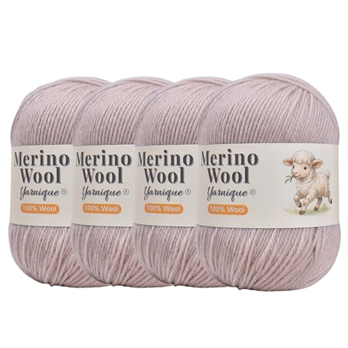Yarnique 100% Australian Merino Wool Yarn, Sport Weight, 4-Ball Set 200g Total, 164 Yds/50g, Morandi Colors, Soft for Knitting & Crochet (03 Soft Pebble Pink)