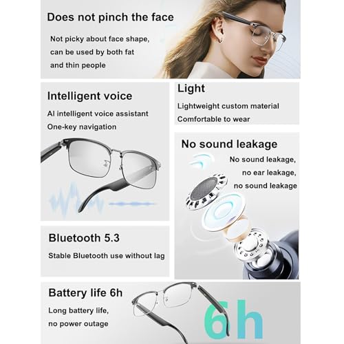 Lunettes Bluetooth intelligentes, écoute musicale et appels de plein air