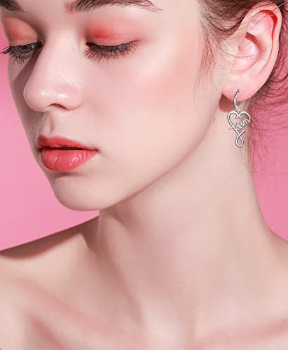 S925 Sterling Silver Word Calligraphy Jewelry Faith Inspirational Message Charm Love Heart Dangle Drop Hoop Earring for Women2