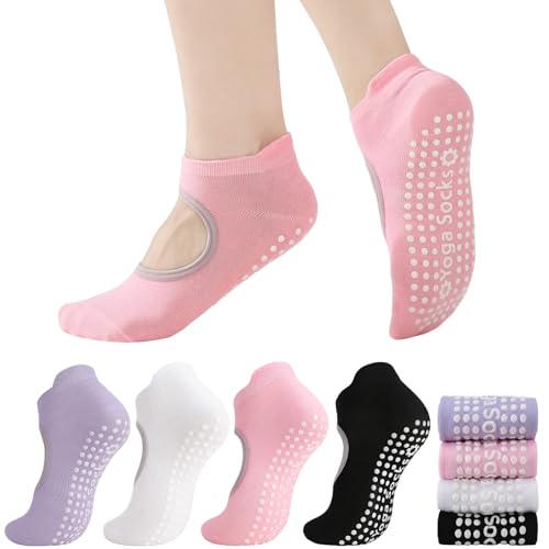 scenicamp 4 Pairs Yoga Socks with Grip for Women, Grippy