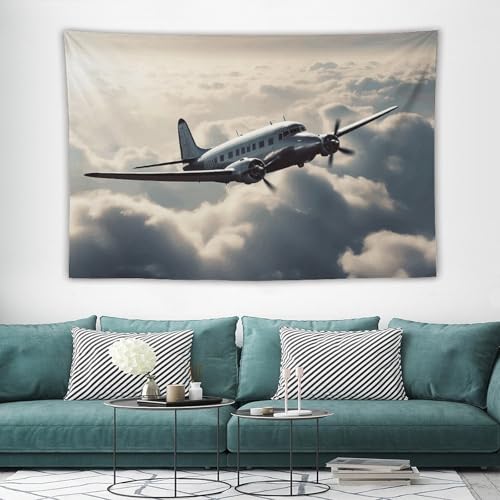 Tapisserie murale avion vintage nuages grand format art mural pour chambre