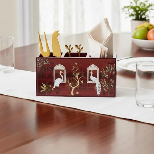 Image of Home Sparkle Tissue Paper Box Holder for Car, Home Decor, Gifting & Office Desk - Rectangular MDF with Elegant Vinyl Print Design - Red Finish (B11V14)