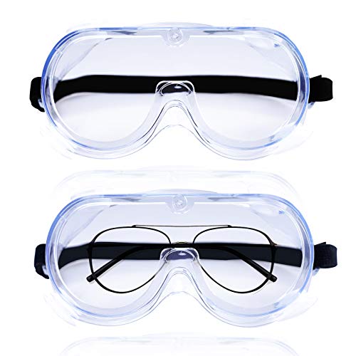 ANNEW Safety Goggles, 2 PCS Safety Goggles Over Glasses, Safety Goggles With 4 Ventilation Valve, Anti Fog Safety Goggles Scratch-Proof Lenses and Flexible Shockproof Frame