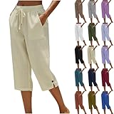 Pantacourt Femme Été Pantalon 3/4 en Coton et Lin Pantalon de Jogging Léger avec Poches Taille Élastique avec Cordon Bouton à la Cheville Pantalon de Sport Décontracté pour Yoga Randonnée