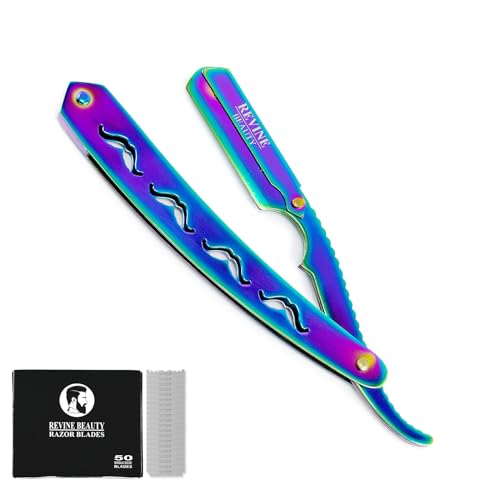 REVINE BEAUTY Barber Straight Razor - Professional Cut throat Premium Quality Stainless Steel Shaving Razor, 50 Single Edge Blades Kit By Revine Beauty (Multi)
