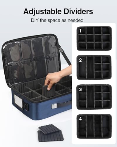 Image of Luxtude Trading Card Storage Box w /Adjustable Dividers, Large Top Loader Card Storage w /Combination Lock, Baseball Sports Cards Case for Toploaders, MTG Carrying Case for Pokemon /TCG /YuGiOh (Blue)
